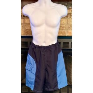 Eddie Bauer Mens Swim Trunks Medium Navy Blue Colorblock Cargo Mesh Lined Shorts